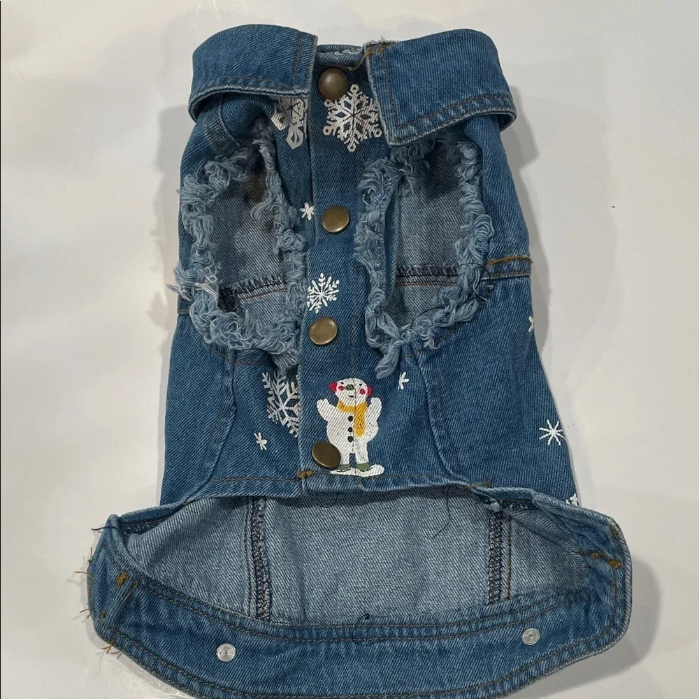 Denim Dog Vest with Snowman Embroidery